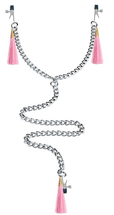 Зажимы на соски и половые губы с розовыми кисточками Nipple Clit Tassel Clamp With Chain - Lovetoy - купить с доставкой в Москве