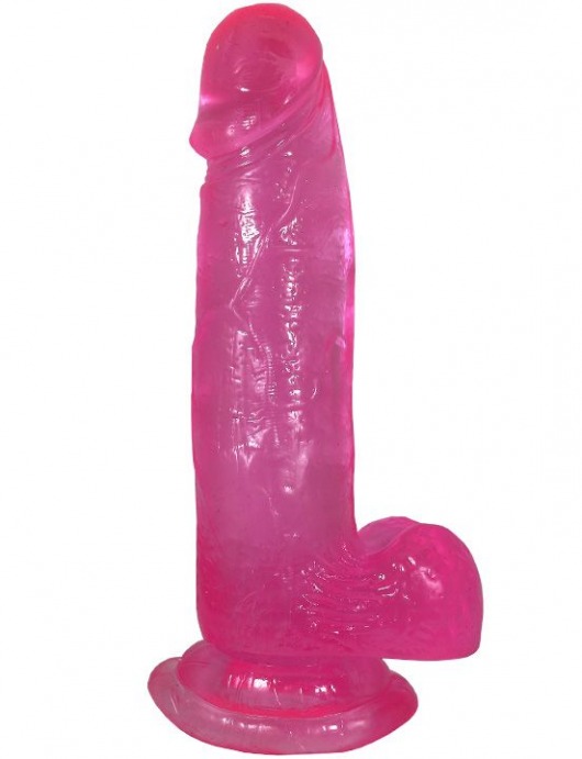 Розовый фаллоимитатор с мошонкой на присоске - 20,5 см. - Eroticon