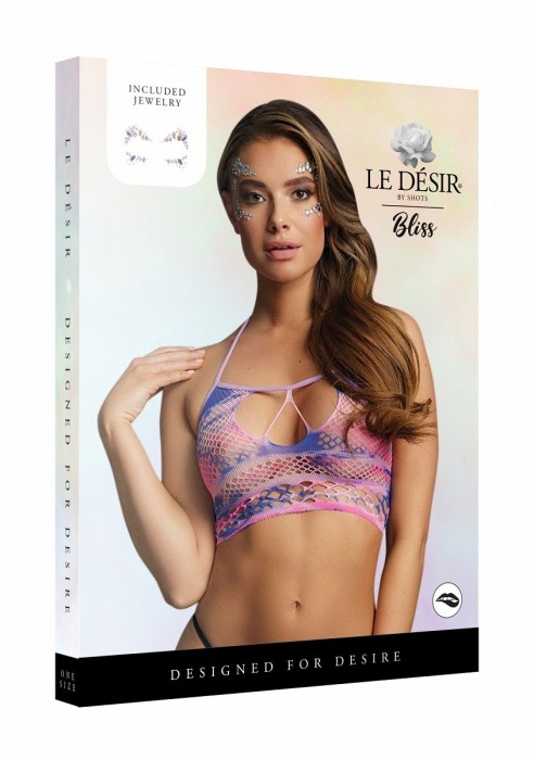Укороченный топ с бретелькой через шею и наклейкой на лицо Strappy Halter Top   Dazzling Sticker - Shots Media BV купить с доставкой