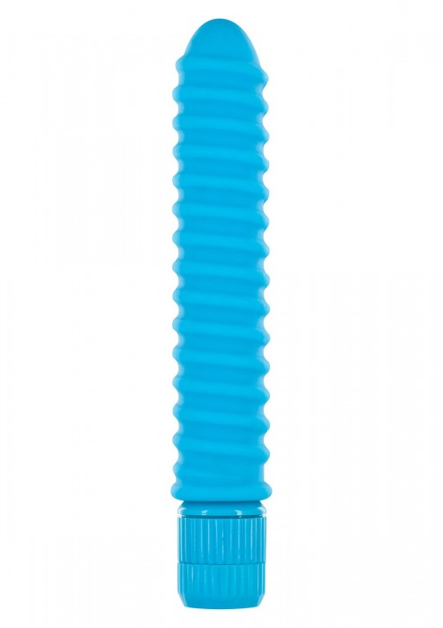 Синий вибромассажер FUNKY RIBBED VIBE - 15 см. - Toy Joy