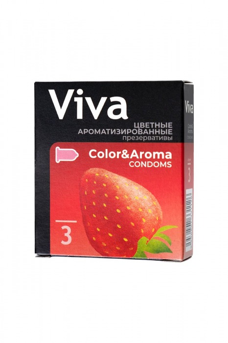 Цветные презервативы VIVA Color Aroma с ароматом клубники - 3 шт. - VIZIT - купить с доставкой в Москве