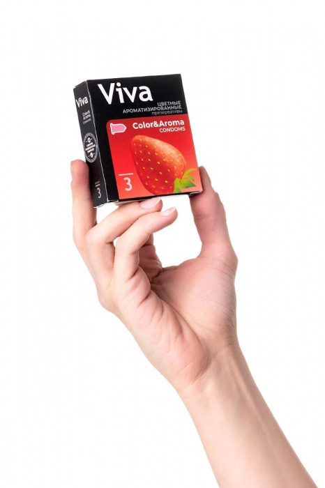 Цветные презервативы VIVA Color Aroma с ароматом клубники - 3 шт. - VIZIT - купить с доставкой в Москве