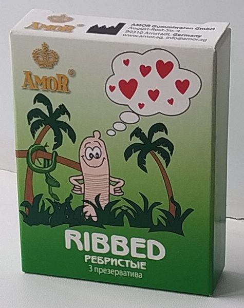 Ребристые презервативы AMOR Ribbed  Яркая линия  - 3 шт. - AMOR - купить с доставкой в Москве