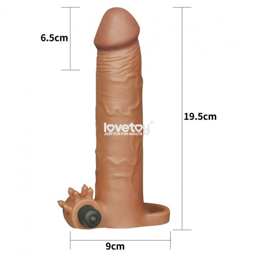 Коричневая вибронасадка-удлинитель на пенис Add 3 Pleasure X Tender Vibrating Penis Sleeve - 19,5 см. - Lovetoy - в Москве купить с доставкой