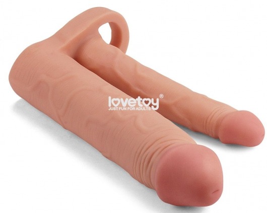 Телесная насадка для двойного проникновения Add 2 Pleasure X Tender Double Penis Sleeve - 20 см. - Lovetoy - в Москве купить с доставкой