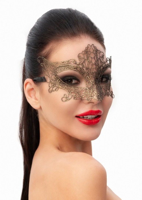 Роскошная золотистая женская карнавальная маска - Джага-Джага купить с доставкой