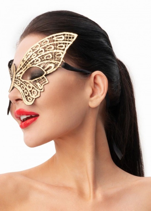 Золотистая женская карнавальная маска в форме бабочки - Джага-Джага купить с доставкой