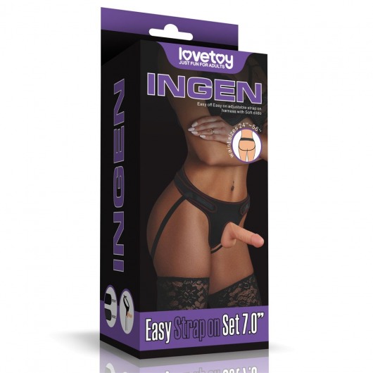 Телесная насадка с черными трусиками Easy Strapon Set 7.0 - 18 см. - Lovetoy - купить с доставкой в Москве