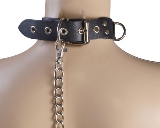 Черный кожаный ошейник Big Ring - Sitabella - купить с доставкой в Москве