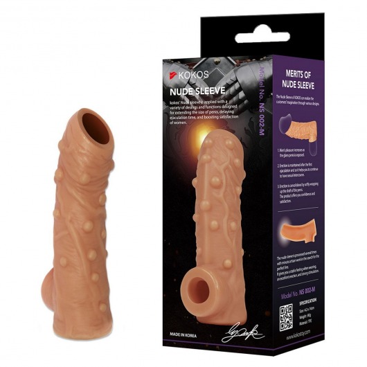 Телесная насадка с пупырышками и открытой головкой Nude Sleeve M - 12 см. - KOKOS - в Москве купить с доставкой