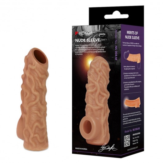 Телесная насадка с венками и открытой головкой Nude Sleeve M - 12 см. - KOKOS - в Москве купить с доставкой