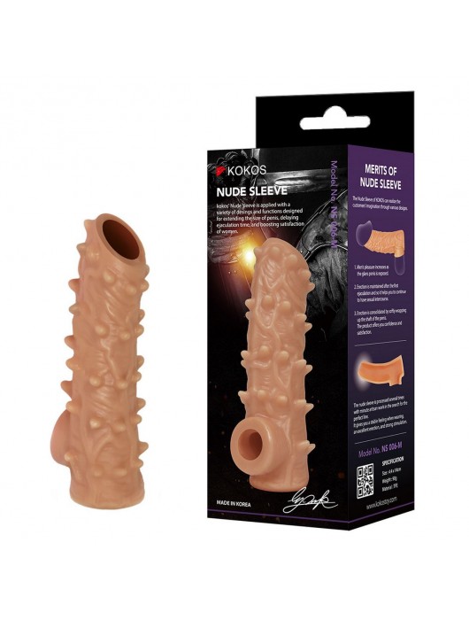 Телесная насадка с шипами и открытой головкой Nude Sleeve L - 14 см. - KOKOS - в Москве купить с доставкой