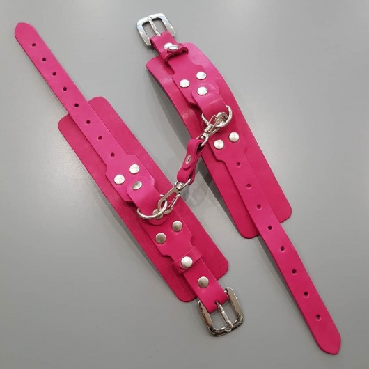 Розовые кожаные наручники - BDSM96 - купить с доставкой в Москве