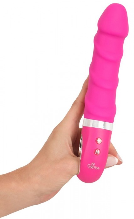Розовый вибратор с рёбрышками и подогревом Warming Soft Vibrator - 22,8 см. - Orion