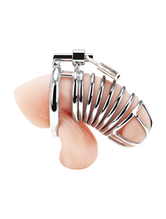 Металлическая клетка Deluxe Сhastity Сage с замком - BlueLine - купить с доставкой в Москве