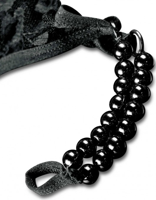 Черные трусики Crotchless Pleasure Pearls S-M-L с бусинами и анальным стимулятором - Pipedream