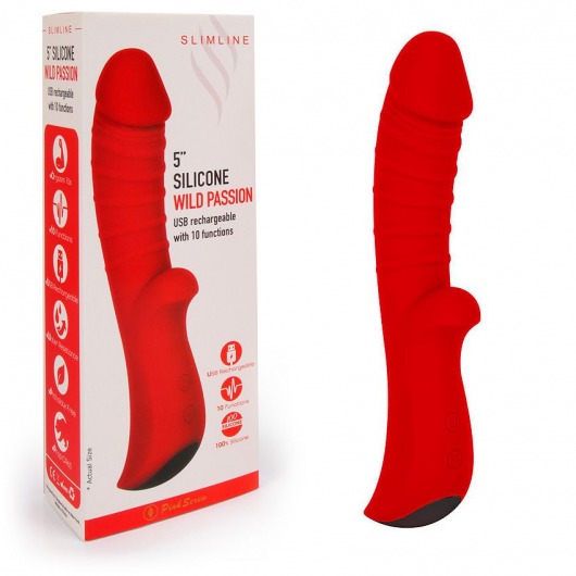 Красный вибромассажер 5  Silicone Wild Passion - 19,1 см. - Erokay