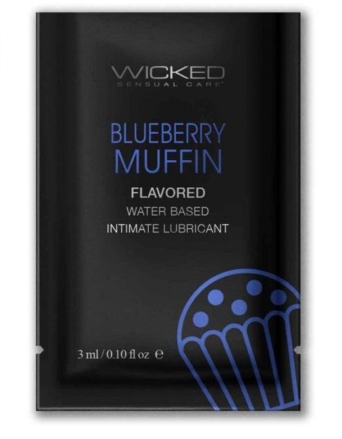 Лубрикант на водной основе с ароматом черничного маффина Wicked Aqua Blueberry Muffin - 3 мл. - Wicked - купить с доставкой в Москве