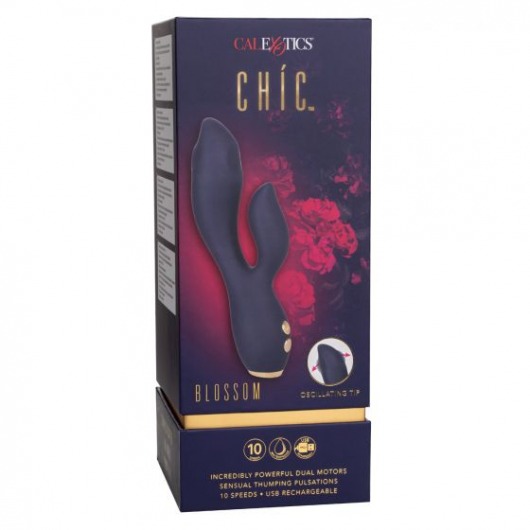 Синий вибромассажер-кролик Chi­c Blossom - 15,75 см. - California Exotic Novelties