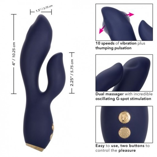 Синий вибромассажер-кролик Chi­c Blossom - 15,75 см. - California Exotic Novelties