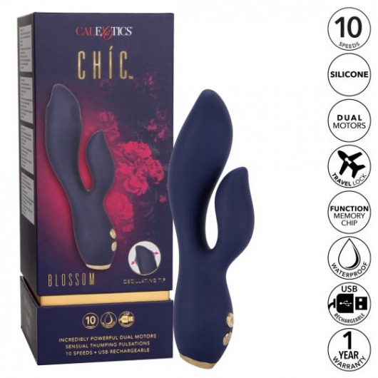 Синий вибромассажер-кролик Chi­c Blossom - 15,75 см. - California Exotic Novelties