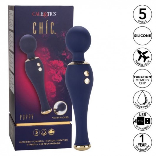 Синий клиторальный вибромассажер Chi­c Poppy - 20,25 см. - California Exotic Novelties