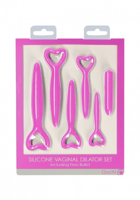 Набор розовых вагинальных расширителей с вибропулей Silicone Vaginal Dilator Set - Shots Media BV