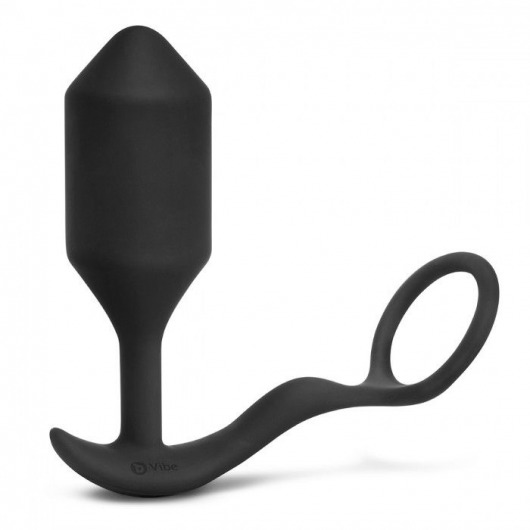 Черная анальная вибропробка с эрекционным кольцом Vibrating Snug   Tug XL - b-Vibe