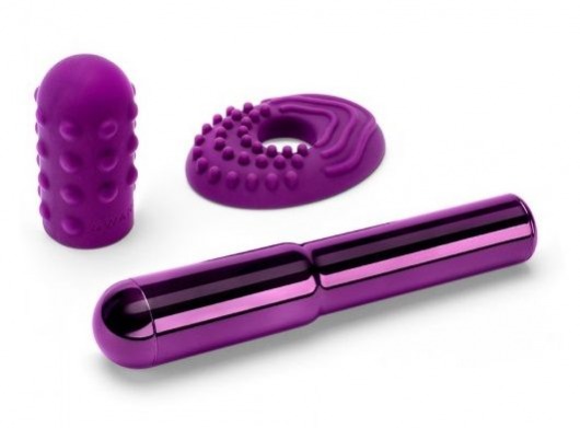 Фиолетовый жезловый вибратор Le Wand Grand Bullet с двумя нежными насадками - Le Wand