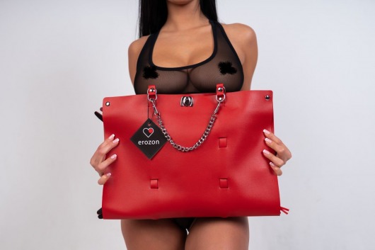 Оригинальный БДСМ-набор из 9 предметов в красной кожаной сумке - Erozon - купить с доставкой в Москве