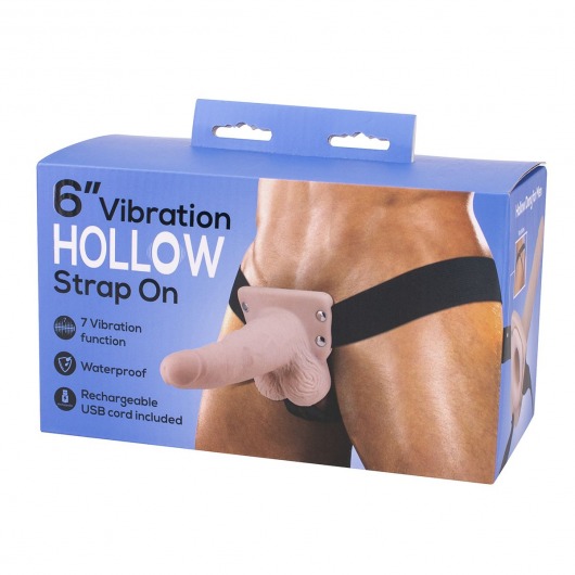 Полый страпон с вибрацией 6″ Vibration Hollow Strap-on - 17 см. - Seven Creations - купить с доставкой в Москве