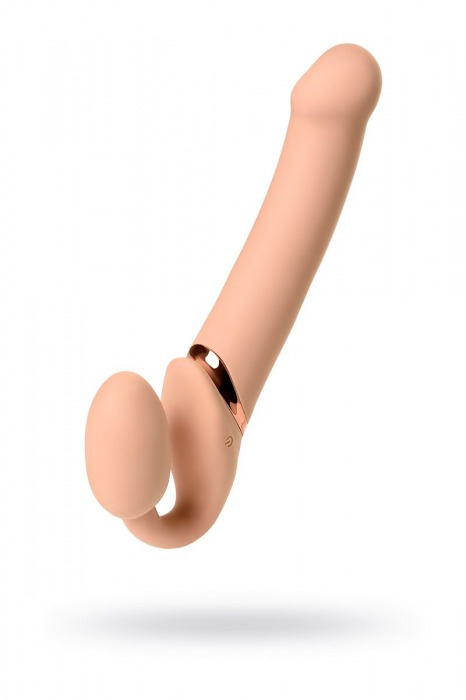 Телесный безремневой вибрострапон Vibrating Bendable Strap-On L - Strap-on-me - купить с доставкой в Москве