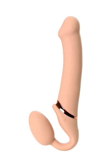 Телесный безремневой вибрострапон Vibrating Bendable Strap-On L - Strap-on-me - купить с доставкой в Москве
