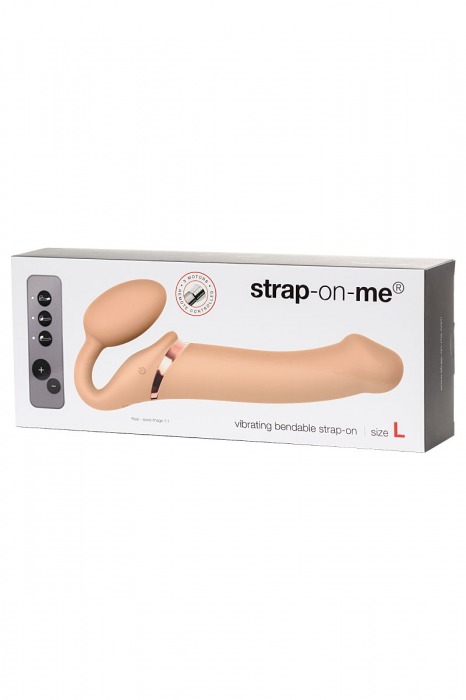 Телесный безремневой вибрострапон Vibrating Bendable Strap-On L - Strap-on-me - купить с доставкой в Москве