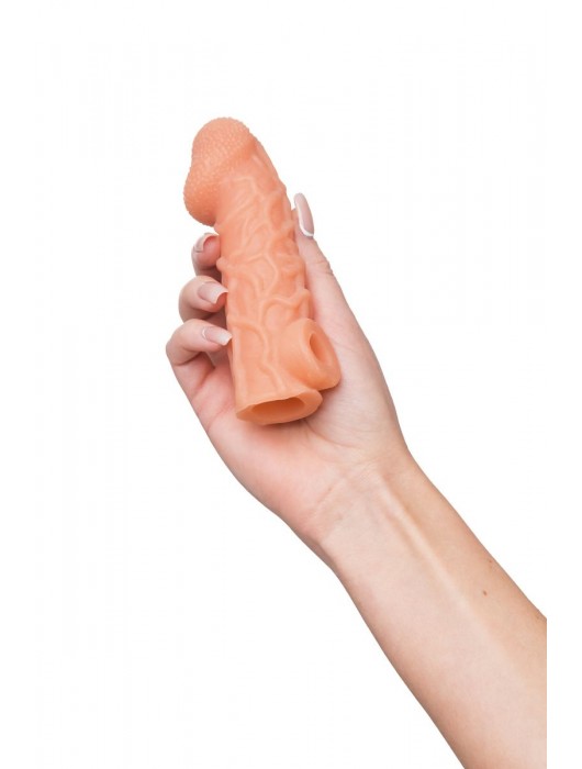 Телесная закрытая насадка с венками Cock Sleeve Size S - 13,8 см. - KOKOS - в Москве купить с доставкой