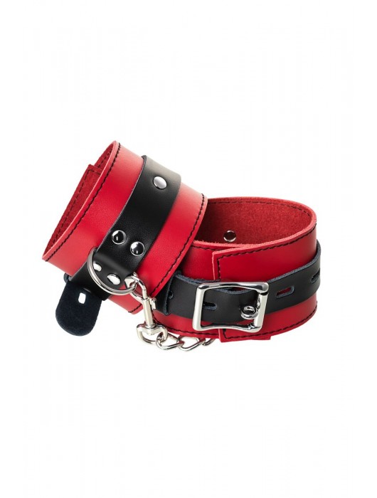 Красно-черные оковы на ноги из кожи - ToyFa - купить с доставкой в Москве