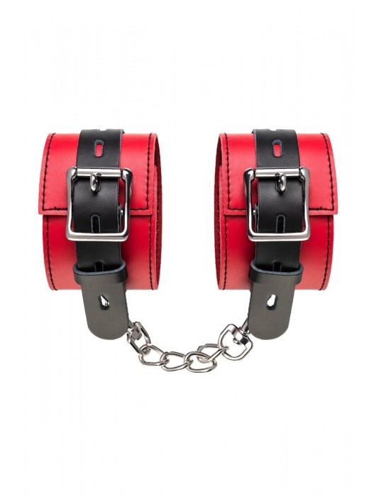 Красно-черные оковы на ноги из кожи - ToyFa - купить с доставкой в Москве