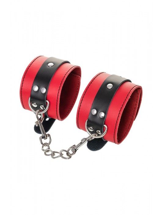 Красно-черные оковы на ноги из кожи - ToyFa - купить с доставкой в Москве