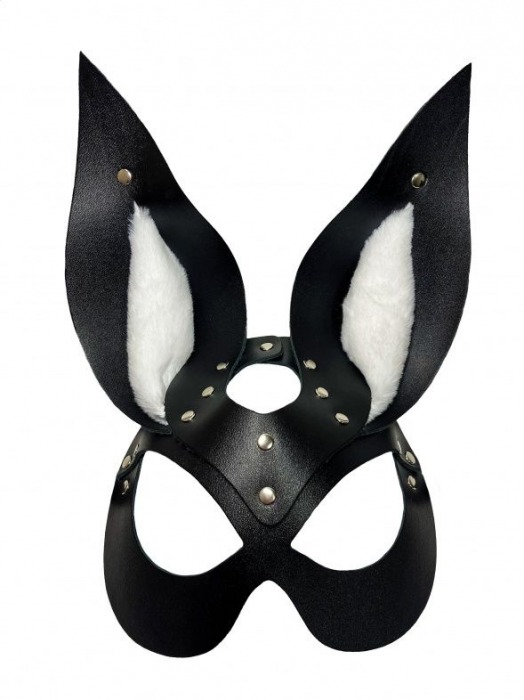 Черная маска зайки с белым мехом на ушках Miss Bunny - БДСМ Арсенал - купить с доставкой в Москве