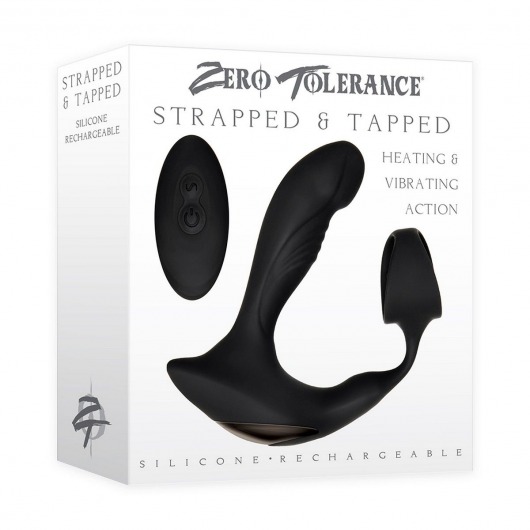 Черный вибромассажер простаты с эрекционным кольцом Strapped   Tapped - Zero Tolerance - в Москве купить с доставкой