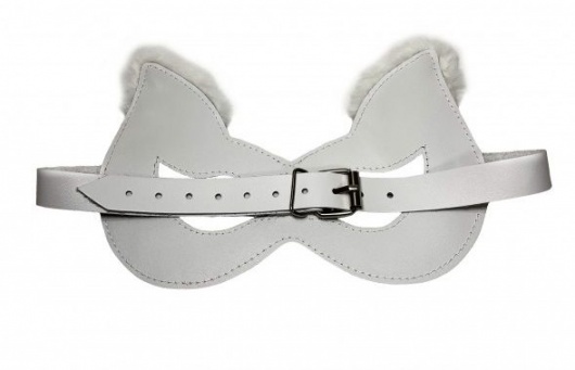 Белая маска из натуральной кожи с мехом на ушках - БДСМ Арсенал - купить с доставкой в Москве