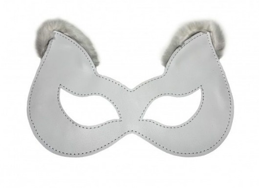 Белая маска из натуральной кожи с мехом на ушках - БДСМ Арсенал - купить с доставкой в Москве