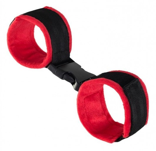 Красно-черные велюровые наручники Anonymo - ToyFa - купить с доставкой в Москве