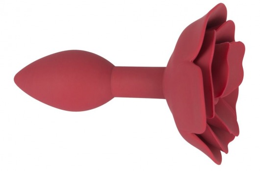 Красная анальная пробка с ограничительным основанием в виде розы - 10,7 см. - Orion - купить с доставкой в Москве