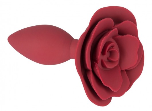 Красная анальная пробка с ограничительным основанием в виде розы - 10,7 см. - Orion - купить с доставкой в Москве