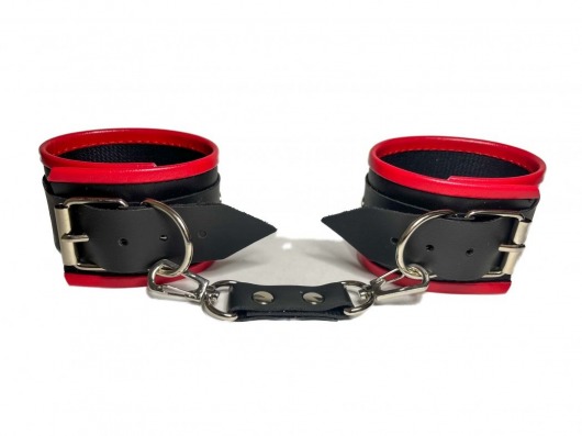 Черно-красные наручники из эко-кожи - БДСМ Арсенал - купить с доставкой в Москве