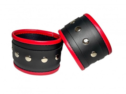 Черно-красные наручники из эко-кожи - БДСМ Арсенал - купить с доставкой в Москве