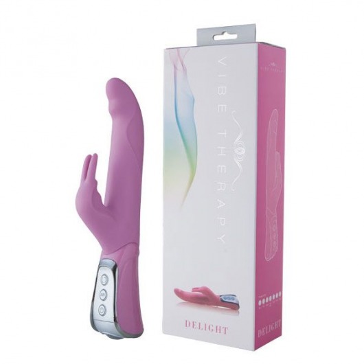 Розовый вибратор VIBE THERAPY DELIGHT с клиторальным стимулятором и вращением ствола - 23,5 см. - Vibe Therapy
