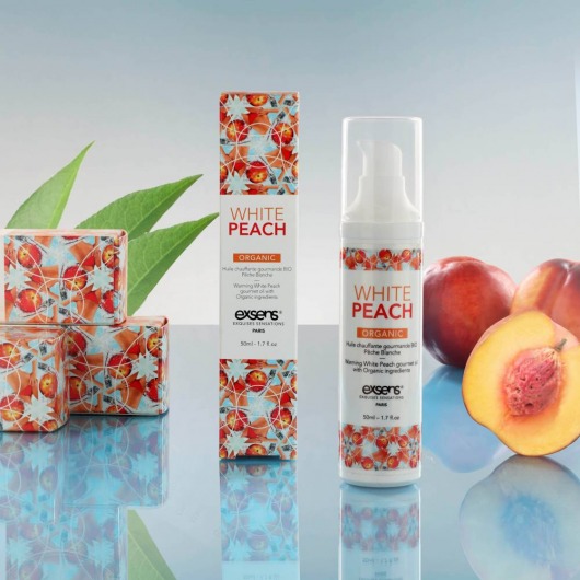 Разогревающее массажное масло Gourmet White Peach Organic с органическими ингредиентами - 50 мл. - Exsens - купить с доставкой в Москве