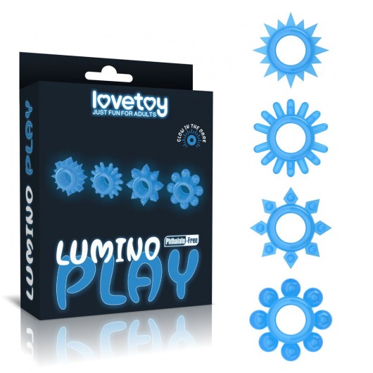 Набор из 4 голубых, светящихся в темноте эрекционных колец Lumino Play - Lovetoy - в Москве купить с доставкой